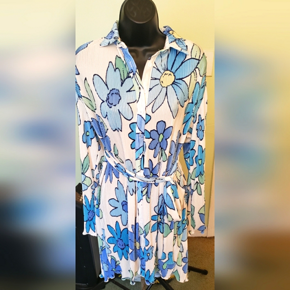 PEPPERMATO Retro Blue and White Floral Dress